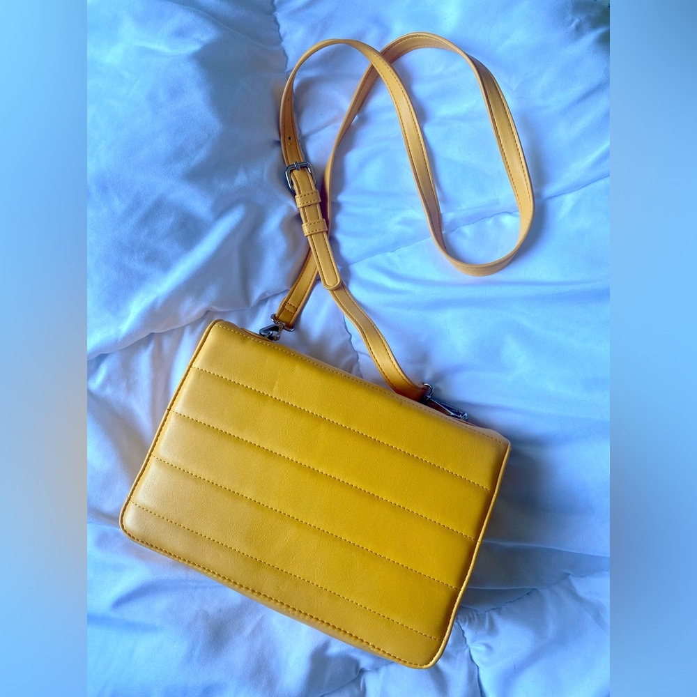 Yellow quilted faux leather crossbody bag
